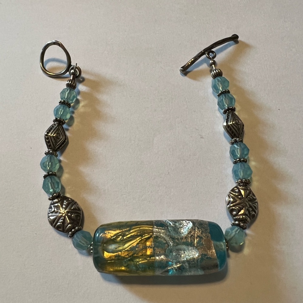 Sterling Art glass toggle clasp bracelet